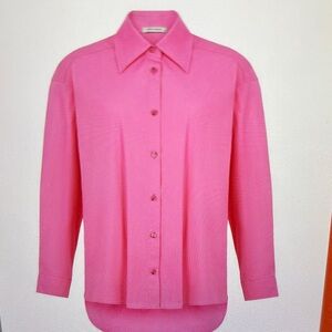 NWOT Nocturne Size L Pink Button-Up Shirt w Whimsical Message in French on back